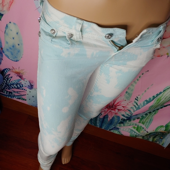 Miss Me × saucy moonchild • Bling Rhinestone Tie Dye Blue Denim Skinny Jean 26 - Picture 7 of 13